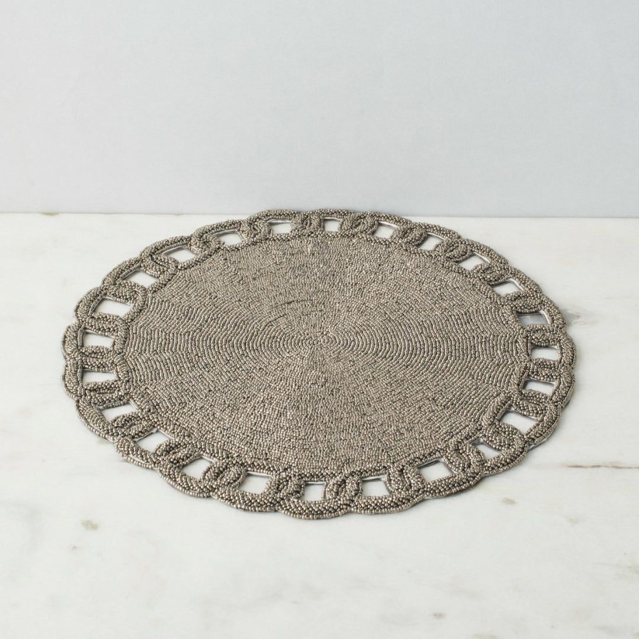 Textiles * | Elm & Oak Textiles Camellia Silver Beaded Placemat